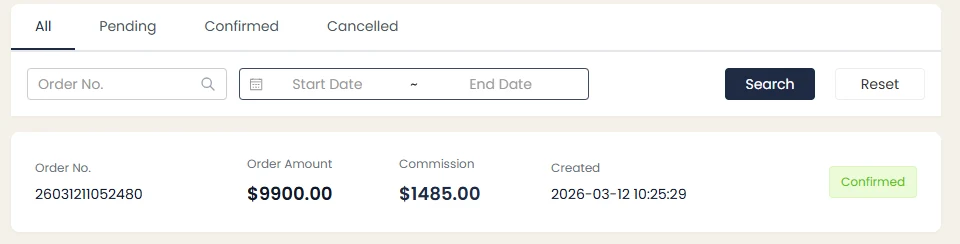Commission tracking example